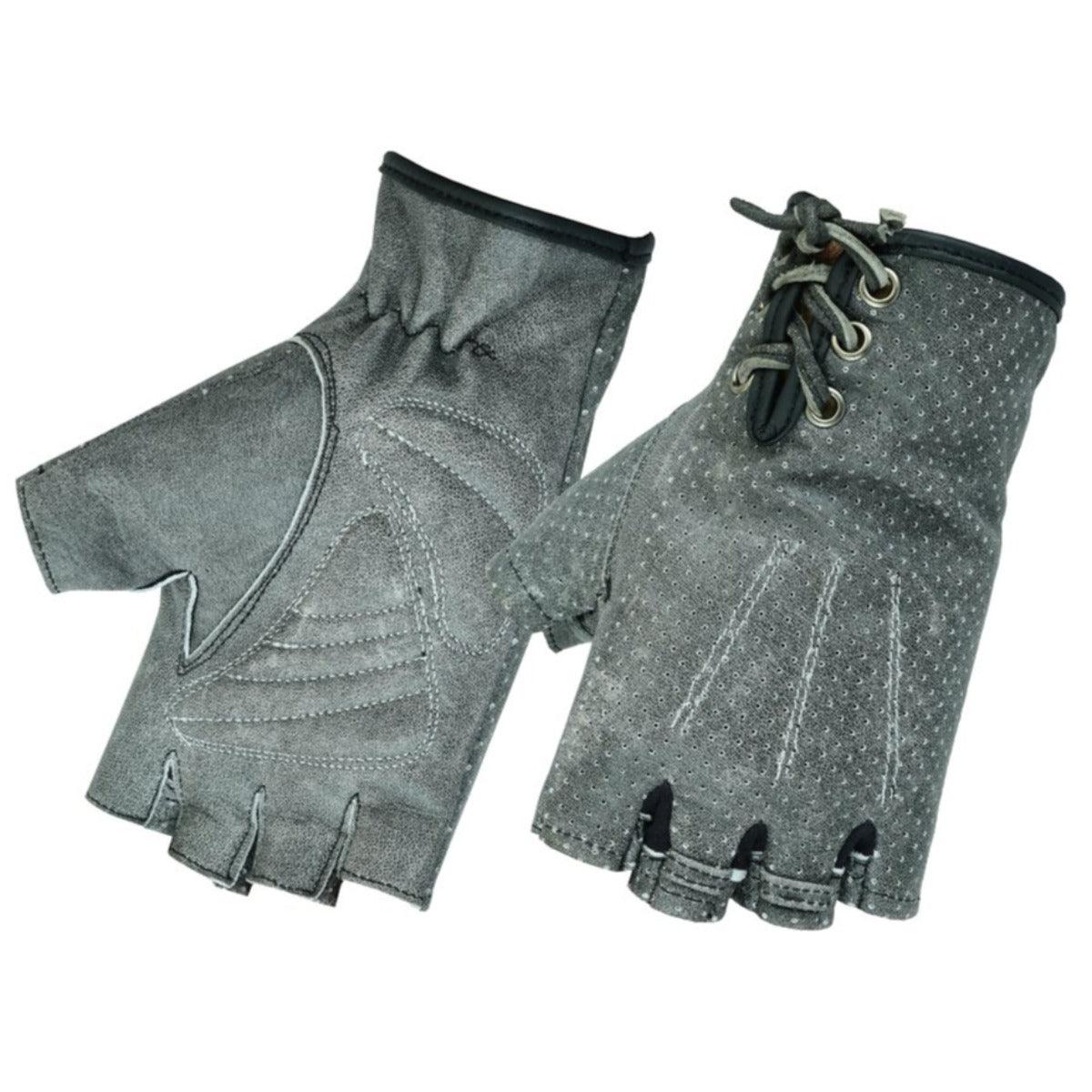 Daniel Smart Women’s Perforated Fingerless Gloves, Washed-Out Gray - American Legend Rider