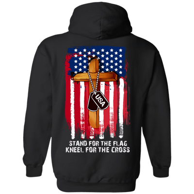 Veterans Day Hoodie - Stand For The Flag, Kneel For The Cross Hoodie, Cotton/Polyester, Black - American Legend Rider