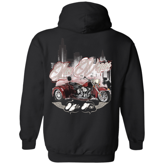 The Las Vegas Bike Fest Hoodie showcases a vivid graphic of a red motorcycle set against a cityscape backdrop, adorned with the text "Las Vegas" and other decorative features. Crafted from a high-quality soft blend, it provides a low pill surface to ensure enduring comfort and style.