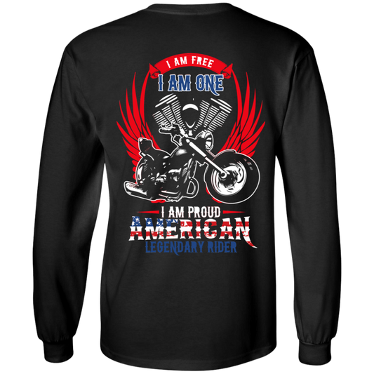 I Am Free, I Am One, I Am Proud American Legendary Rider Long Sleeve T-Shirt, Unisex, Cotton, Black