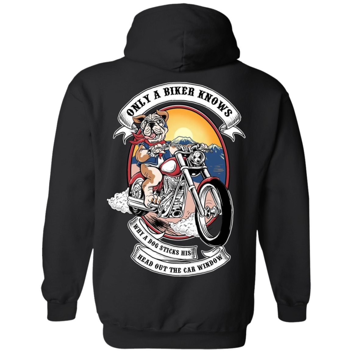 Only A Biker Knows Why A Dog Sticks His Head Out Of The Car Window Hoodie, Cotton/Polyester, Black
