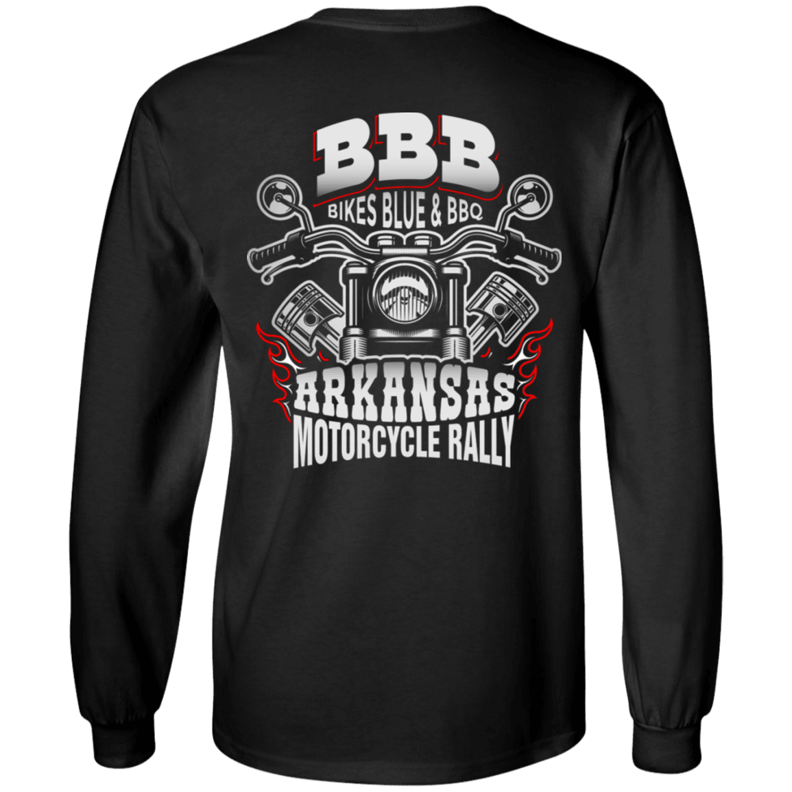 Bikes Blues & Bbq Arkansas Motorcycle Rally Long Sleeve T-Shirt, Cotton, Black - American Legend Rider