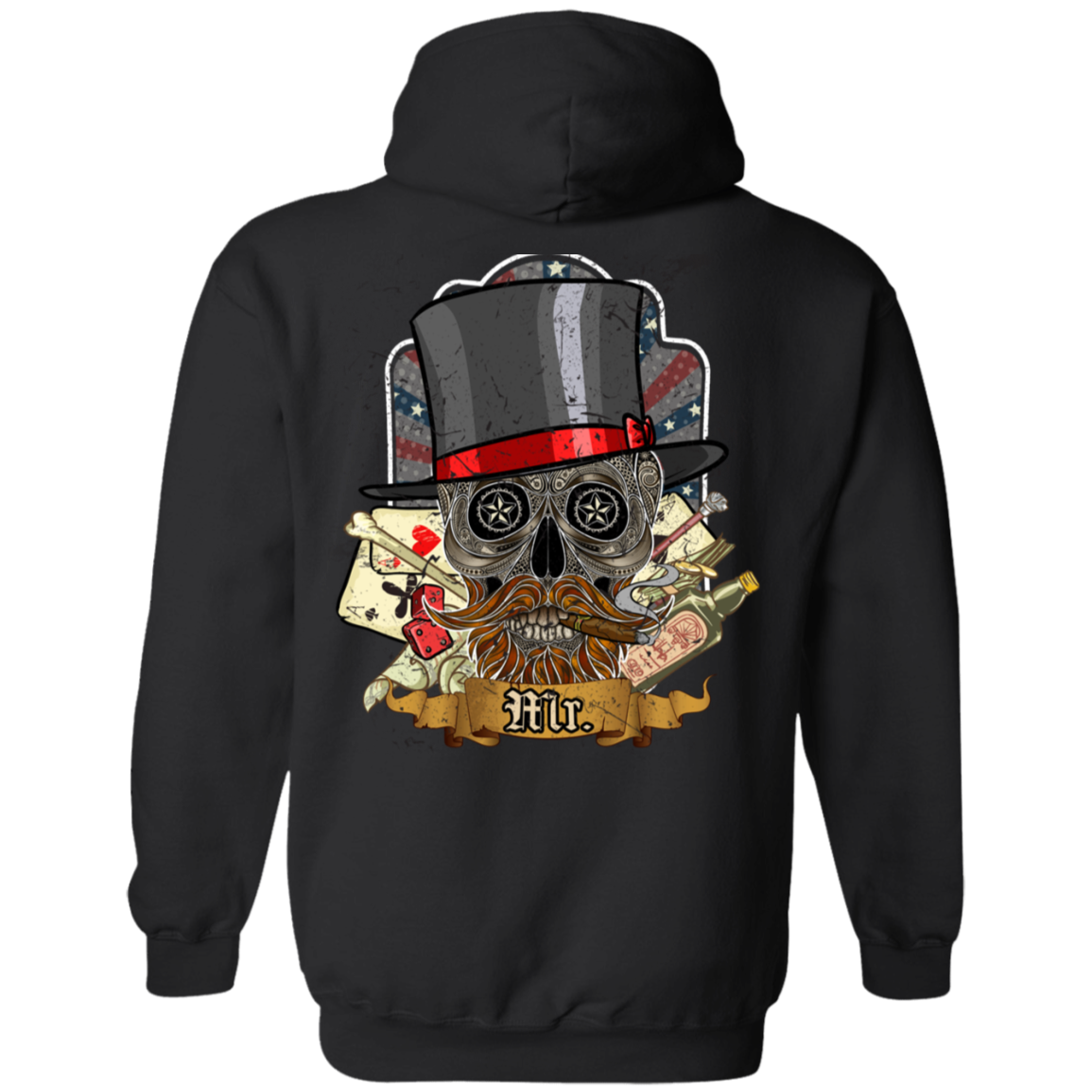 Poker Skull in a Hat Hoodie, Cotton/Polyester, Black