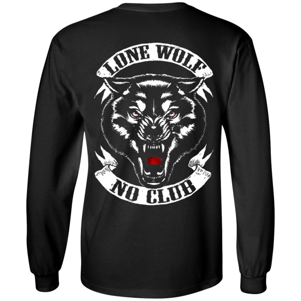 Lone Wolf, No Club Long Sleeve T-Shirt, Cotton, Black