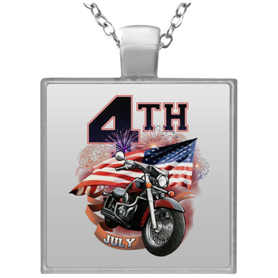 Silver Plated 4th of July Square Pendant Necklace