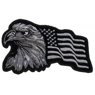Daniel Smart Eagle With Waving Flag Black Silver Patriotic Iron on Patch, 4 x 2.5 inches - American Legend Rider