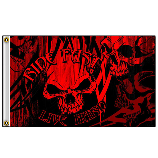 Hot Leathers Flag Over The Top Skulls - American Legend Rider