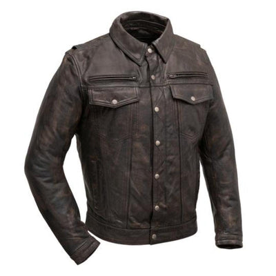 First Manufacturing Villain - Men's Motorcycle Leather Jacket, Black/Olive - American Legend Rider