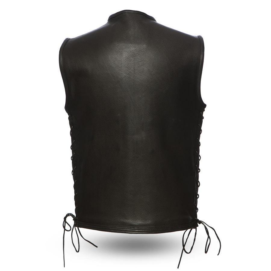 First Manufacturing Venom Motorcycle Black Leather Vest w/ Side Lacing - American Legend Rider