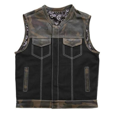 First Manufacturing Infantry - Men's Motorcycle Leather/Canvas Vest - American Legend Rider