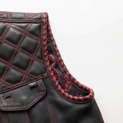 First Manufacturing Sinister - Men's Motorcycle Leather Vest, Black/Red