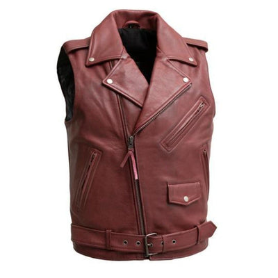 First Manufacturing Roller - Men's Motorcycle Leather Vest, Oxblood - American Legend Rider