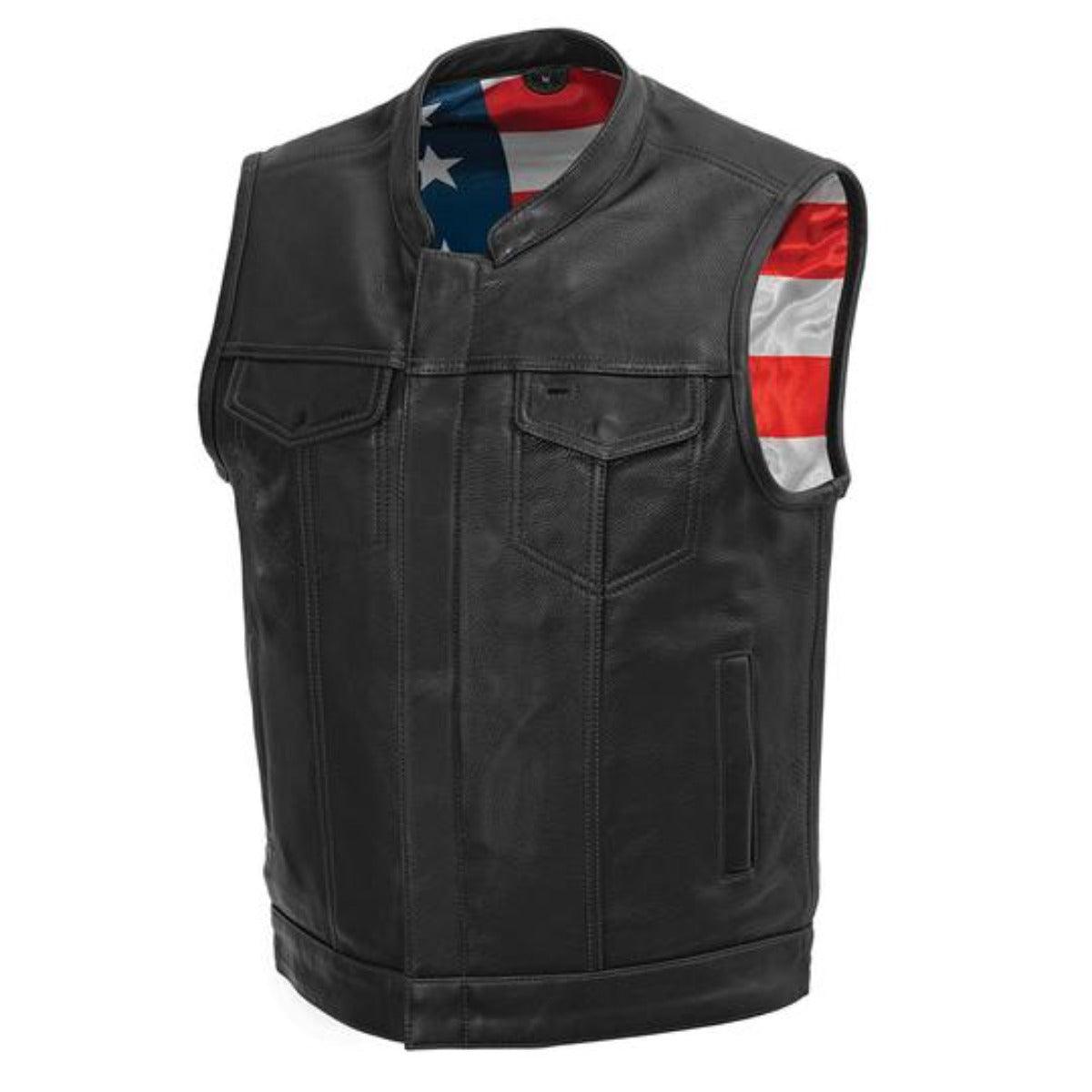 First Manufacturing Born Free - Motorcycle Leather Club Vest w/ Black Stitch - American Legend Rider