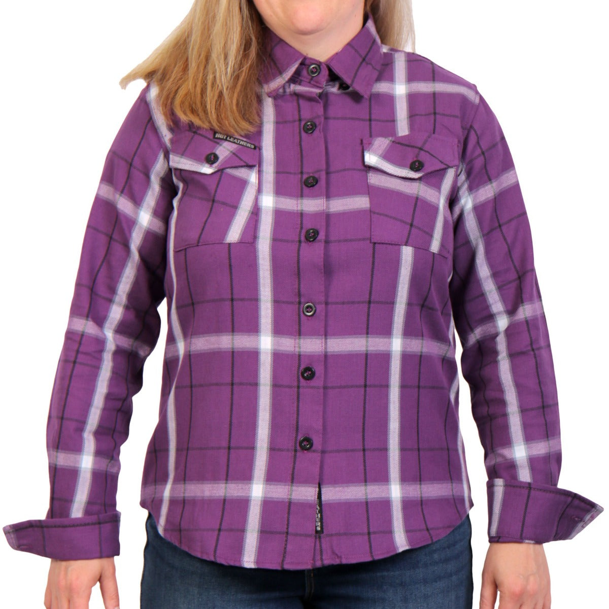Hot Leathers Women's Flannel Long Sleeve Purple, White & Black