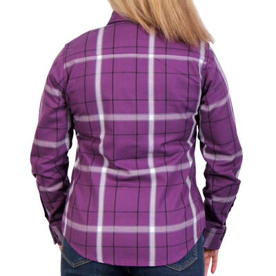Hot Leathers Women's Flannel Long Sleeve Purple, White & Black