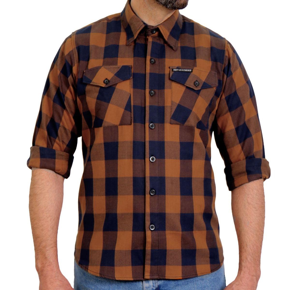 Hot Leathers Men's Navy & Brown Long Sleeve Flannel - American Legend Rider