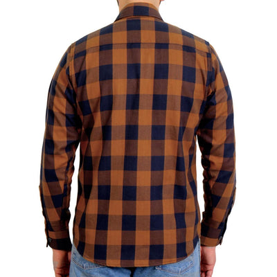 Hot Leathers Men's Navy & Brown Long Sleeve Flannel - American Legend Rider