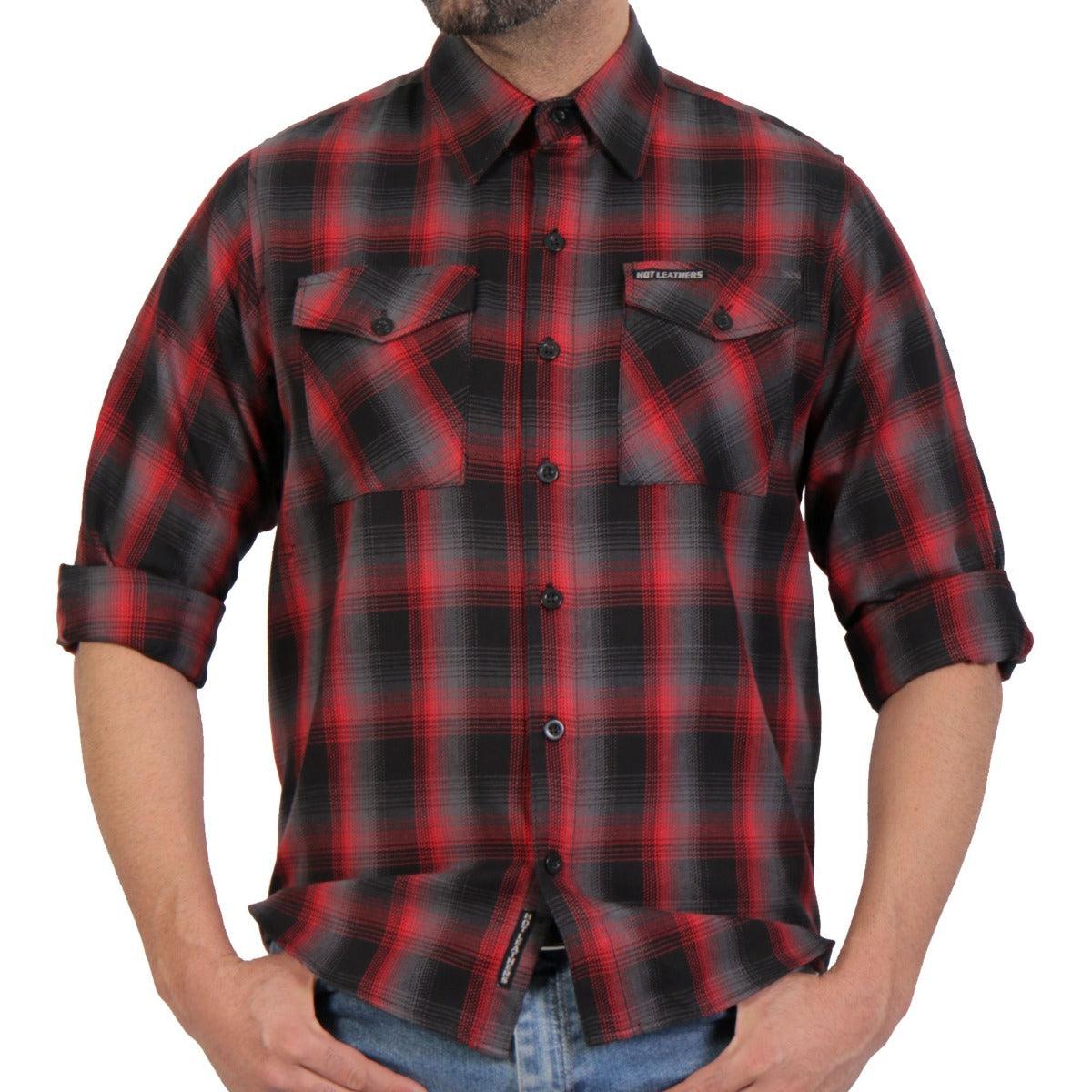 Hot Leathers Men's Red & Gray Long Sleeve Flannel - American Legend Rider