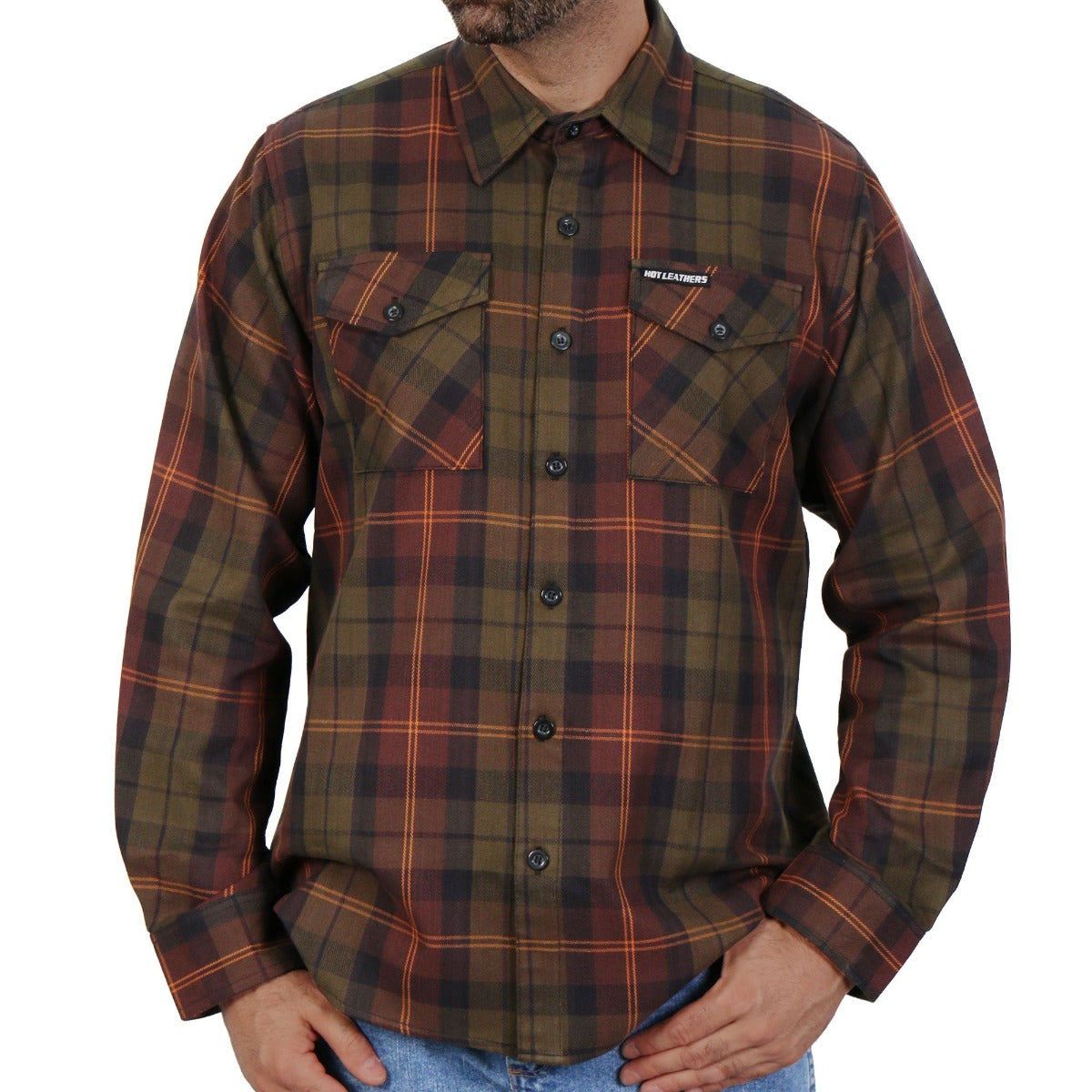 Hot Leathers Men's Green Orange and Brown Flannel Shirt