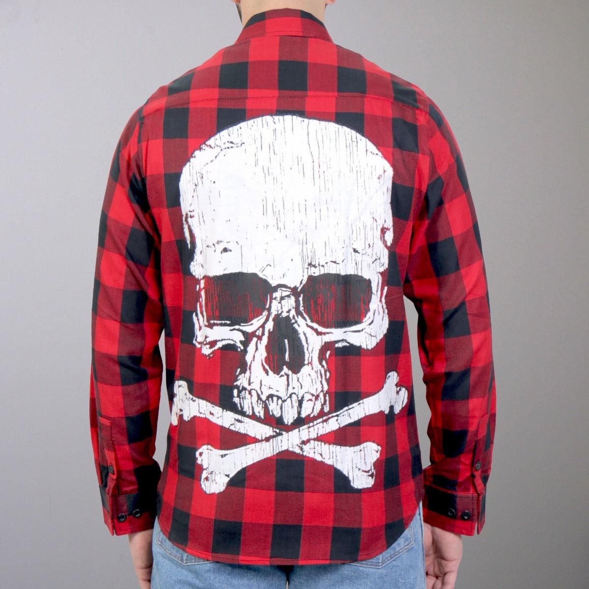 Hot Leathers Men's Black And Red Flannel Long Sleeve Skull Bones - American Legend Rider