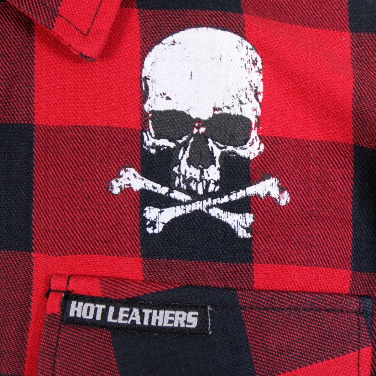 Hot Leathers Men's Black And Red Flannel Long Sleeve Skull Bones - American Legend Rider