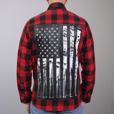 Hot Leathers Men's Black And Red Flannel Long Sleeve Flag Bullets - American Legend Rider