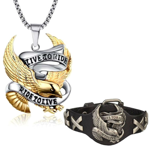 Live to Ride necklace and biker bracelet bundle.
