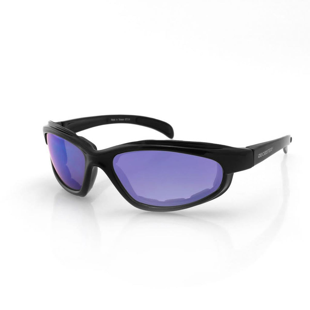 Bobster Fat Boy II Sunglasses, Polycarbonate, Medium, Gloss Black Frame/Anti-fog Lenses - Smoke Cyan Mirror/Clear Photochromic with Pouch