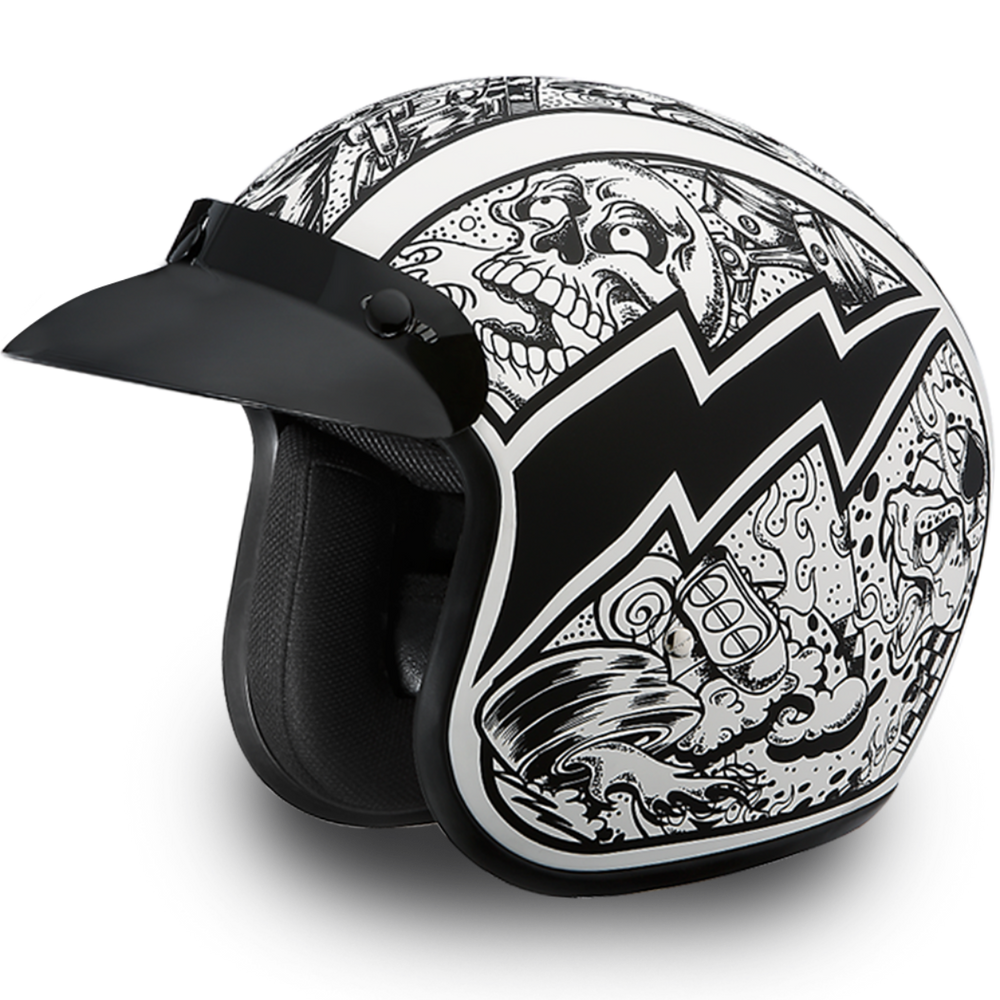 Daytona D.O.T. Cruiser w/Graffiti Motorcycle Open Face Helmet, Unisex, XS-2XL, Black/White