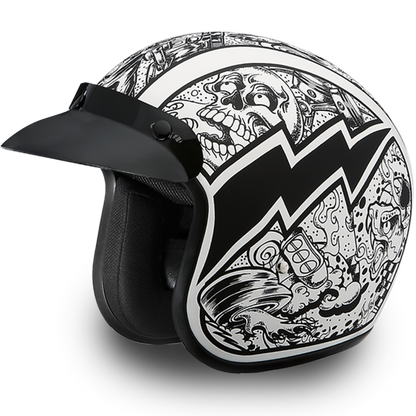 Daytona D.O.T. Cruiser w/Graffiti Motorcycle Open Face Helmet, Unisex, XS-2XL, Black/White - American Legend Rider