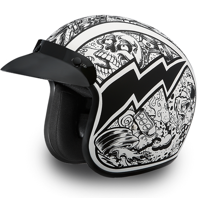 Daytona D.O.T. Cruiser w/Graffiti Motorcycle Open Face Helmet, Unisex, XS-2XL, Black/White - American Legend Rider