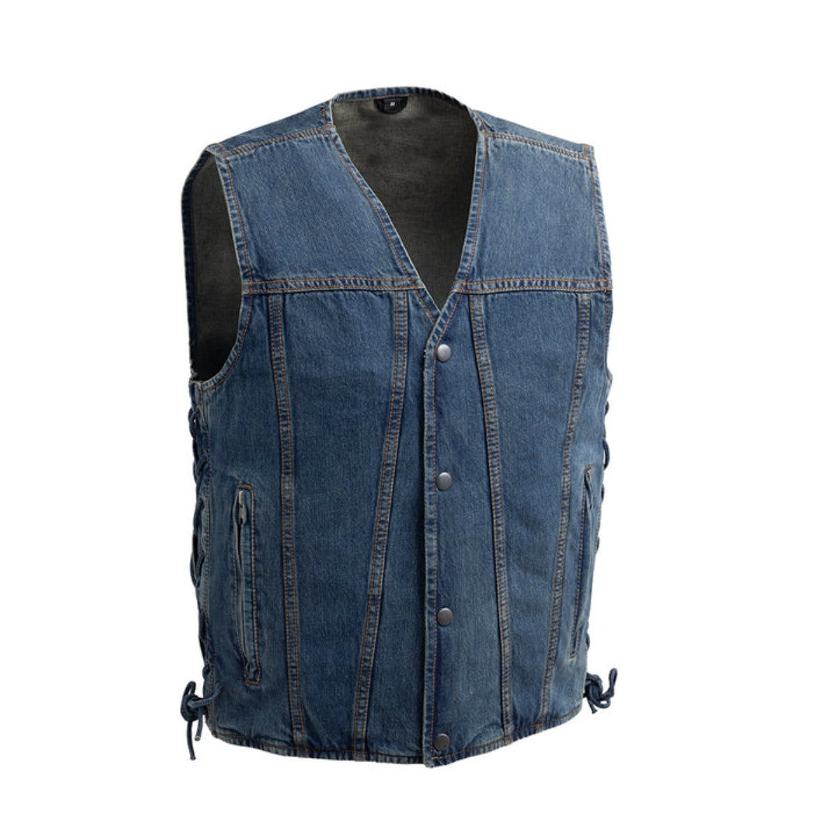 First Manufacturing Gambler's - Men's Motorcycle Denim Vest, Blue