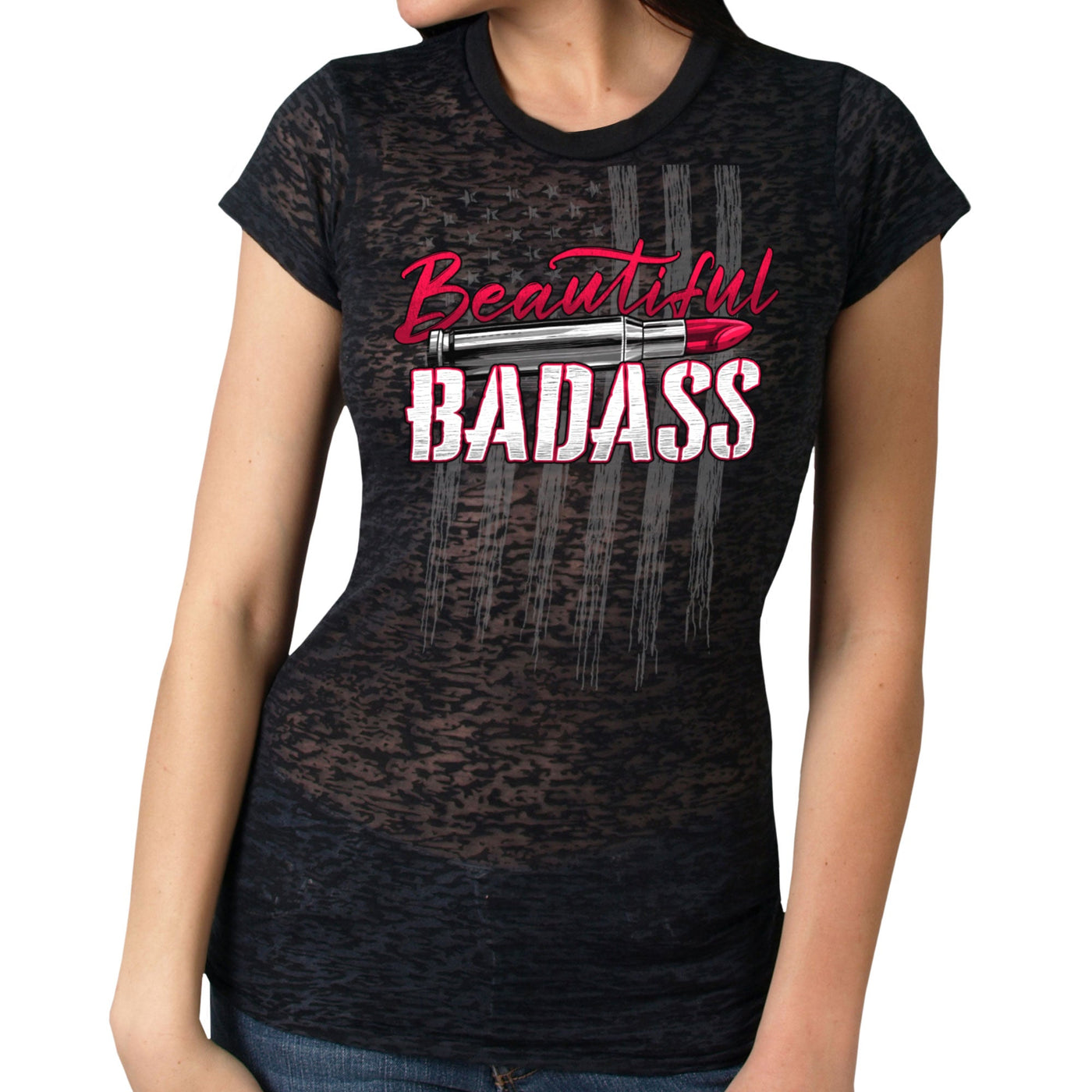 Hot Leathers Beautiful Badass Burnout Ladies Shirt