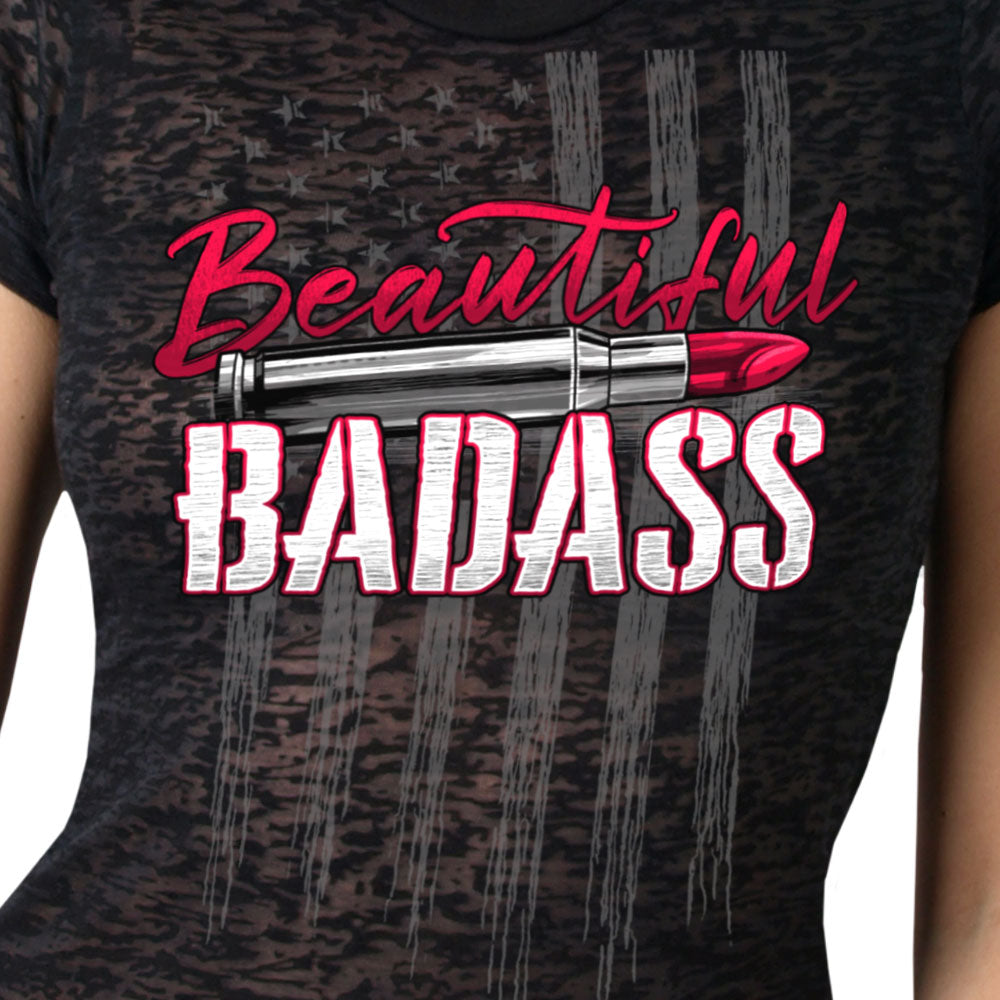 Hot Leathers Beautiful Badass Burnout Ladies Shirt