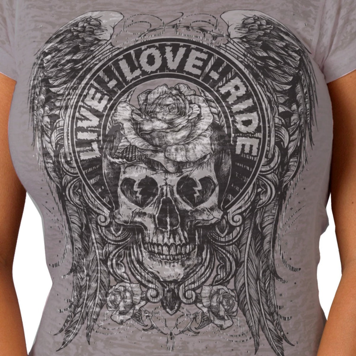 Hot Leathers Ladies Burnout Skull T-Shirt