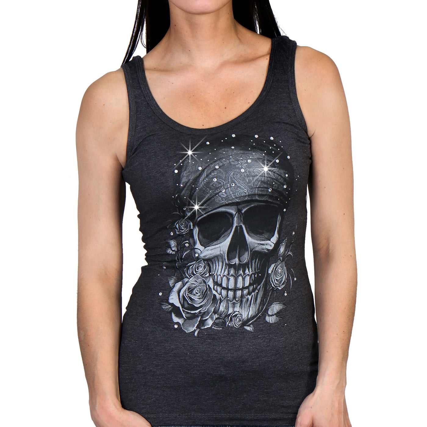 Hot Leathers GLC2378 Skull Bandana Tank Top with Rhinestones in Heather Charcoal Color