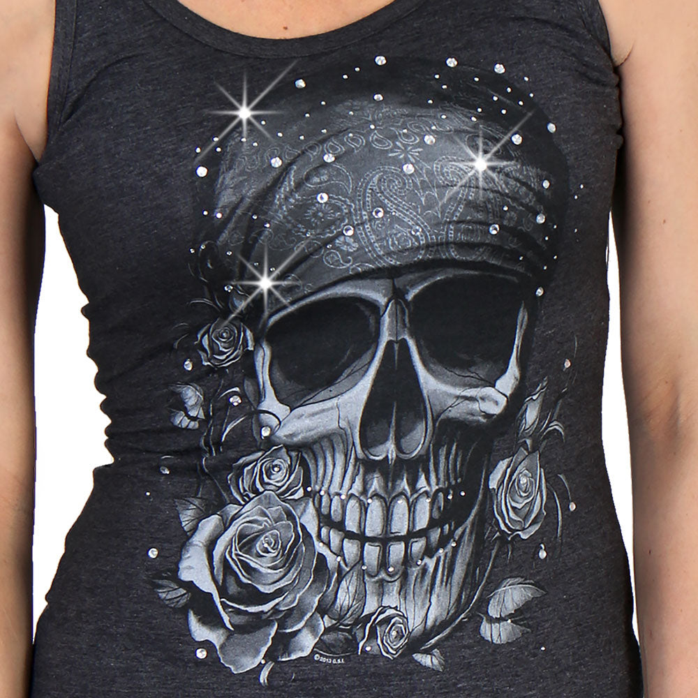 Hot Leathers GLC2378 Skull Bandana Tank Top with Rhinestones in Heather Charcoal Color