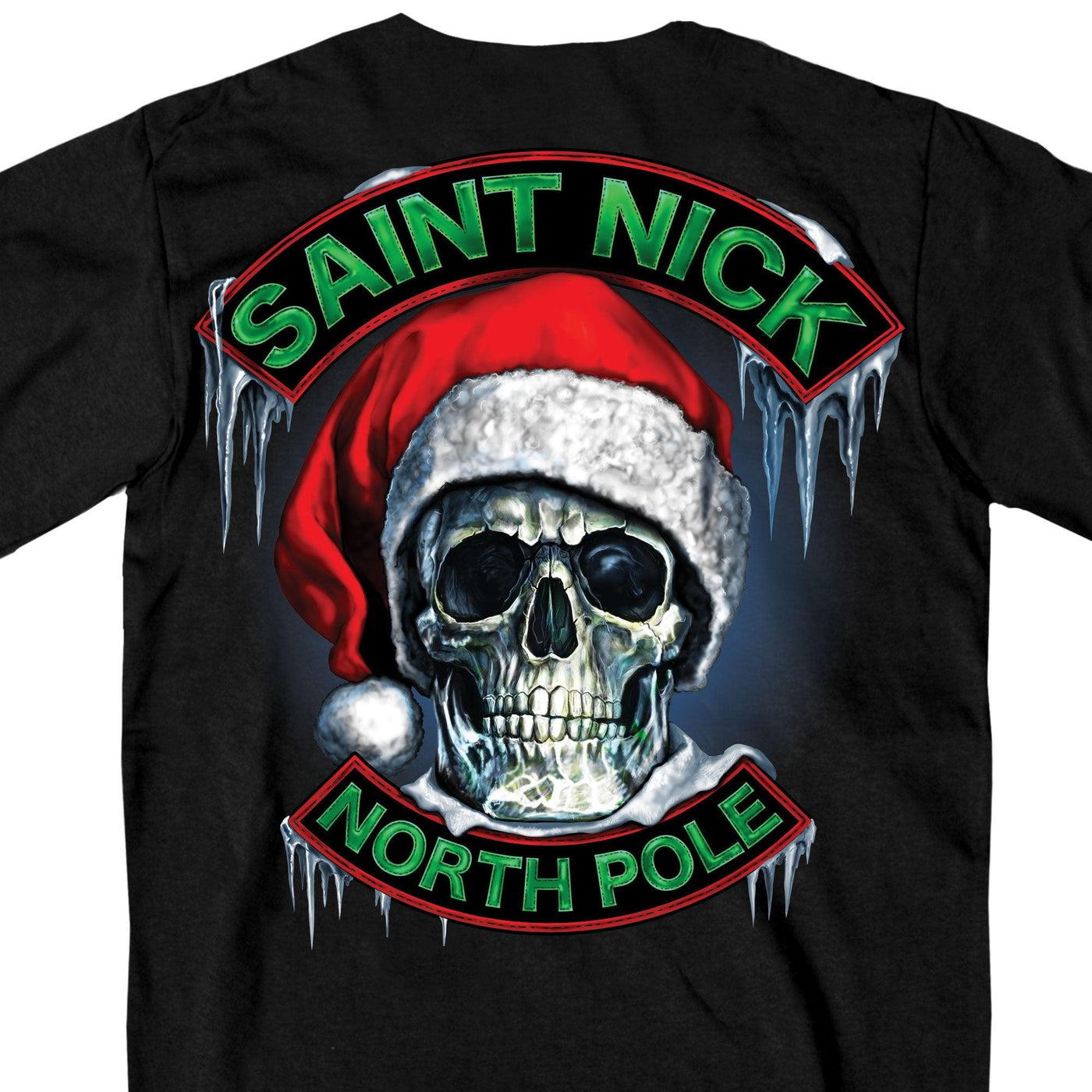 Hot Leathers Men's Saint Nick Skull Christmas T-Shirt, Black - American Legend Rider