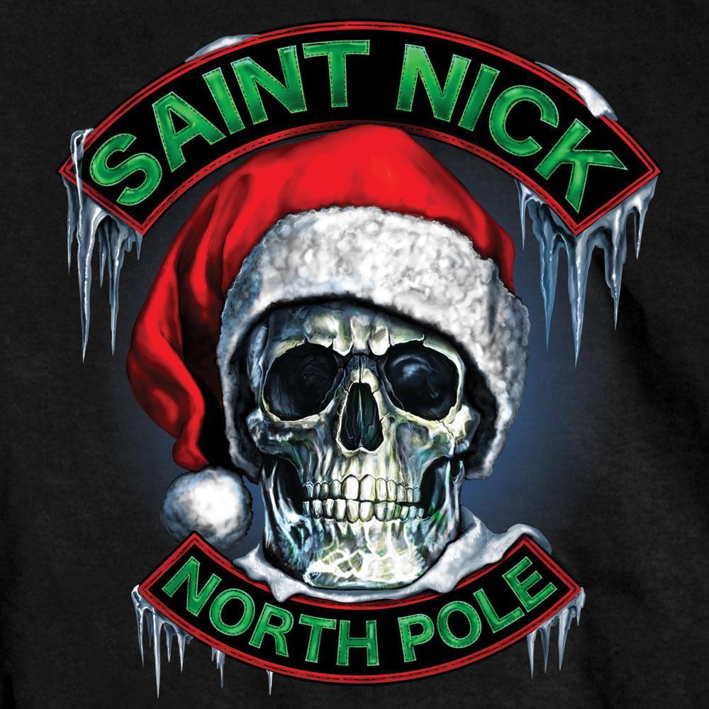 Hot Leathers Men's Saint Nick Skull Christmas T-Shirt, Black - American Legend Rider