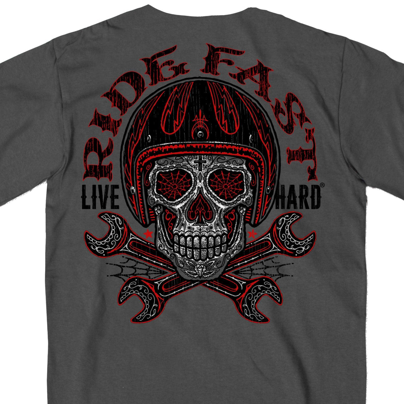 Hot Leathers Men's Short Sleeve Sugar Skull Wrenches T-Shirt, Charcoal - American Legend Rider