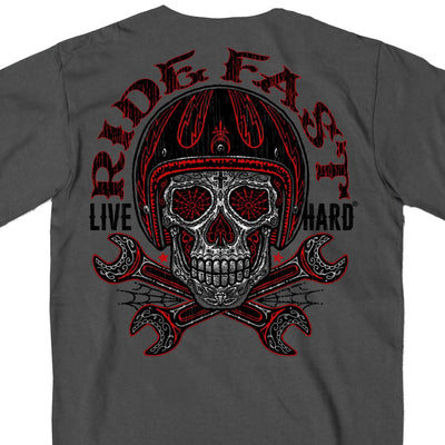 Hot Leathers Men's Short Sleeve Sugar Skull Wrenches T-Shirt, Charcoal - American Legend Rider