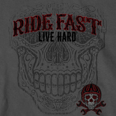 Hot Leathers Men's Short Sleeve Sugar Skull Wrenches T-Shirt, Charcoal - American Legend Rider