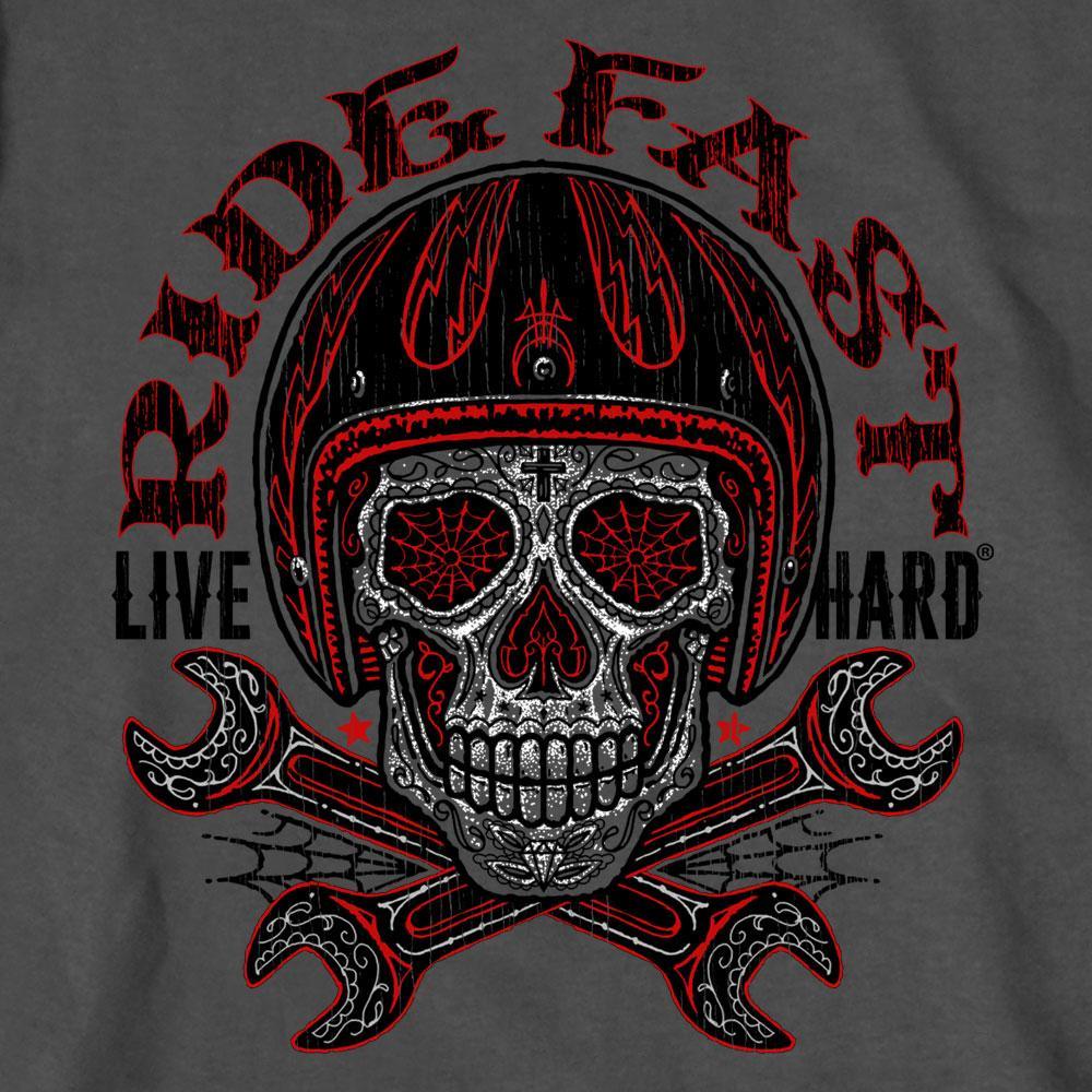 Hot Leathers Men's Short Sleeve Sugar Skull Wrenches T-Shirt, Charcoal - American Legend Rider