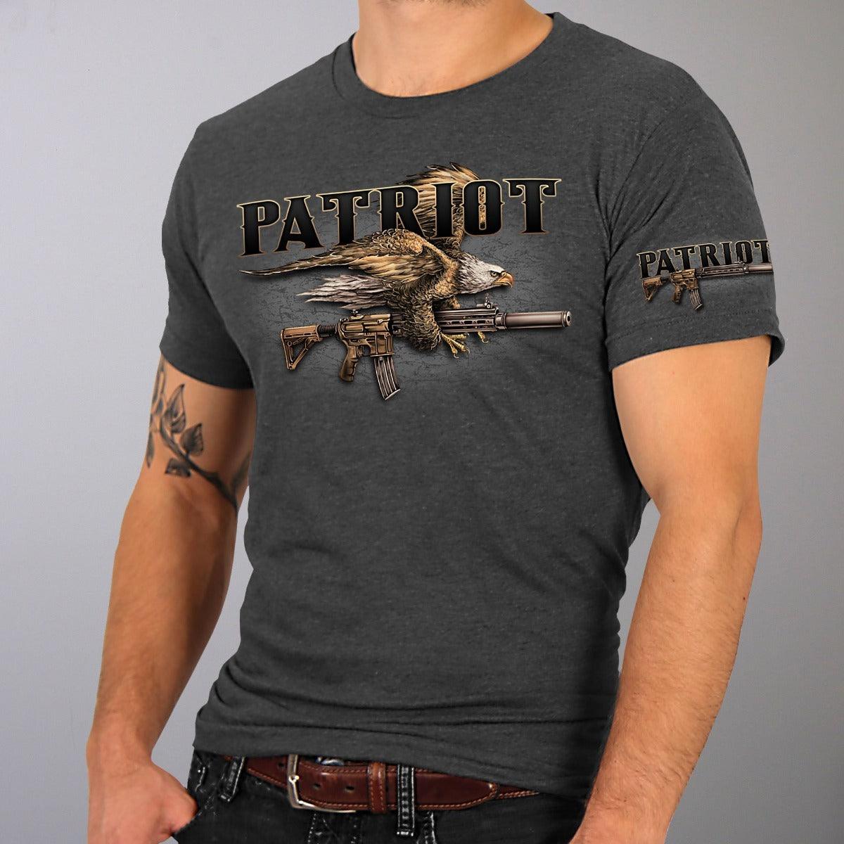 Hot Leathers Men's Patriot Eagle Gun T-Shirt, Heather Charcoal - American Legend Rider