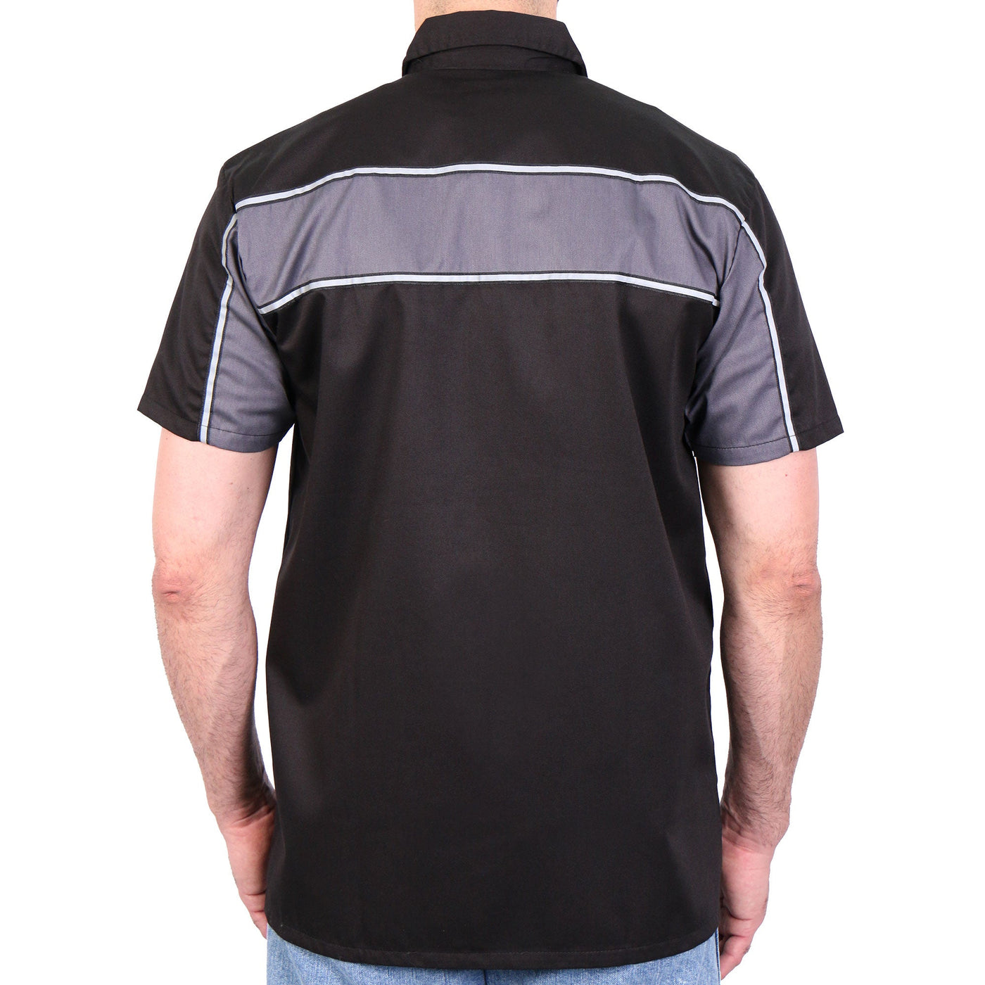 Hot Leathers 2 Tone Stripe Black andGray Mechanics Shirt GMM1006