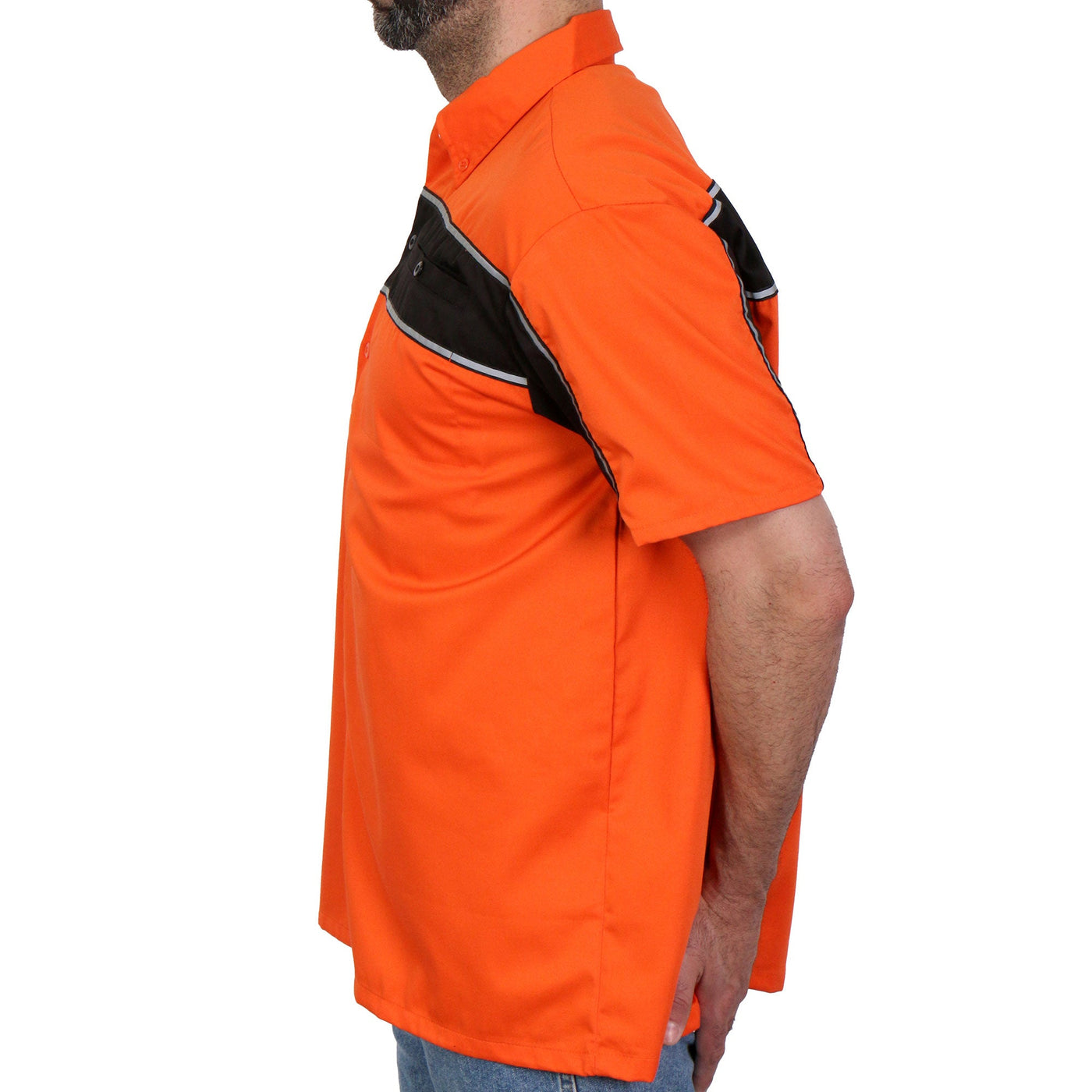 Hot Leathers 2 Tone Stiped Orange and Black Mechanics Shirt GMM1007