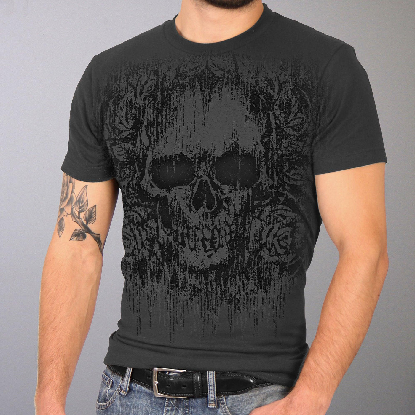 Hot Leathers Men's Grave Rub T-Shirt, Heather Charcoal - American Legend Rider