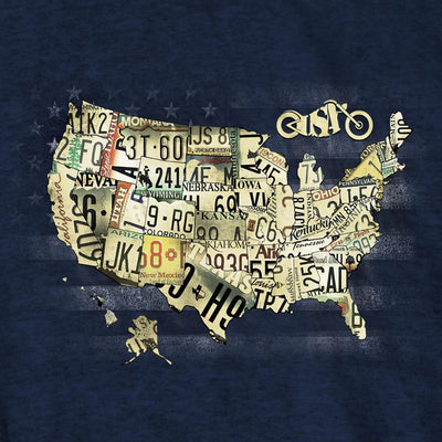 Hot Leathers Men 's Short Sleeve Usa Map T-Shirt, Heather Navy - American Legend Rider