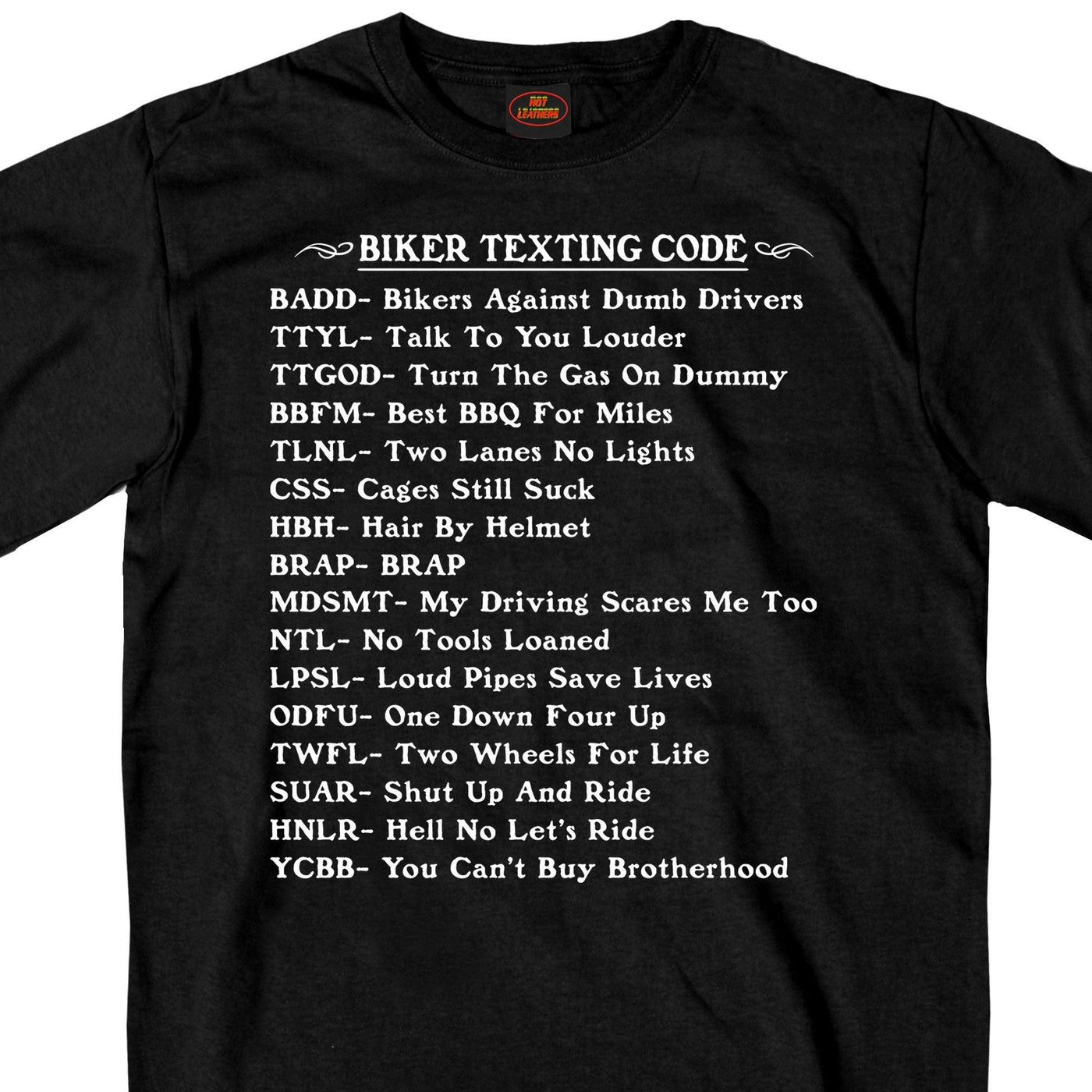 Hot Leathers Men's Biker Texting Code T-Shirt, Black - American Legend Rider