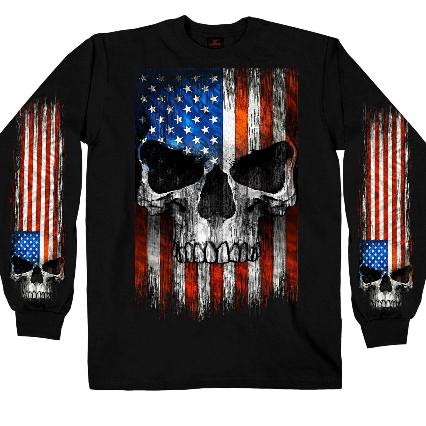 Hot Leathers Men's Patriot Skull Long Sleeve Shirt, Black - American Legend Rider